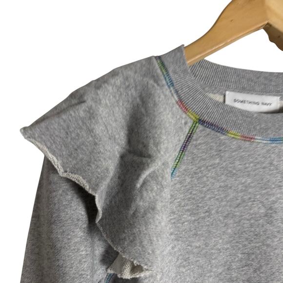 Something Navy Meghan Gray Ruffled Crewneck Terry Pullover Sweatshirt Size XS - Picture 7 of 13